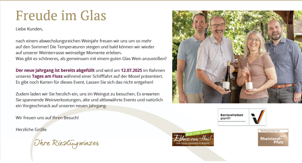 Jetzt 10% Rabatt sichern auf ausgesuchte Weine mit dem Gutscheincode "Rieslingsommer"