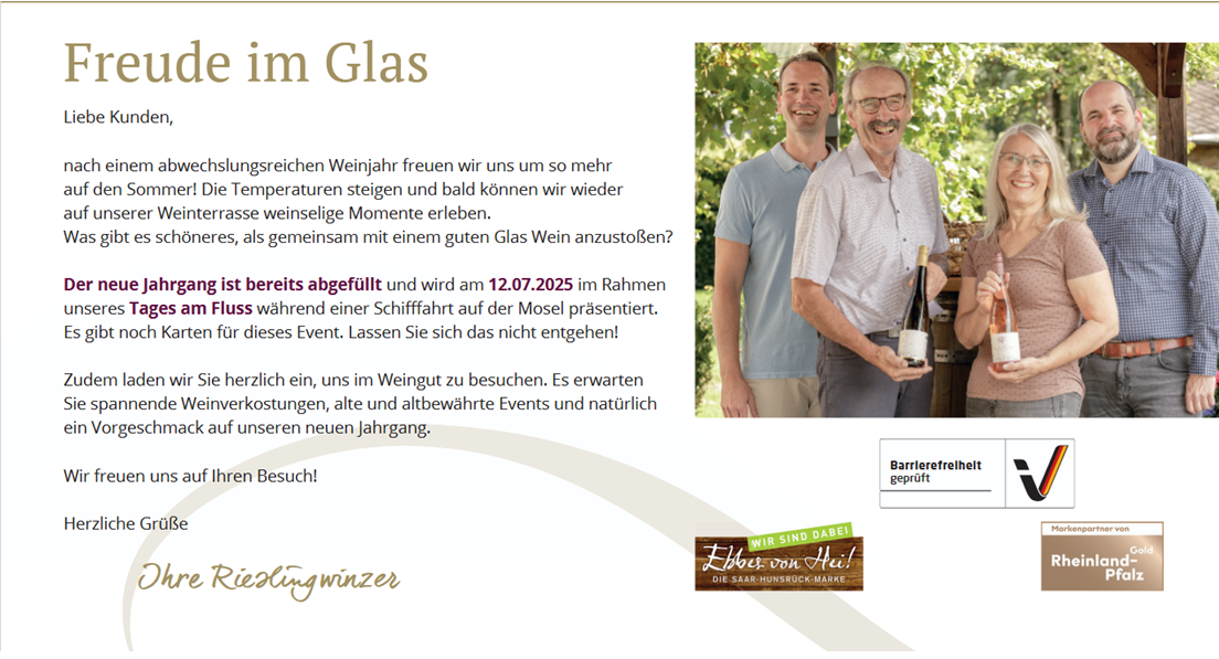 Jetzt 10% Rabatt sichern auf ausgesuchte Weine mit dem Gutscheincode "Rieslingsommer"