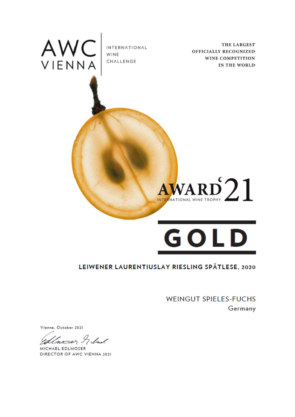 Weißweine des Jahrgangs 2020 mit Silber und Gold prämiert!