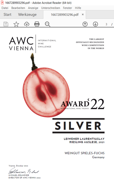 Riesling Auslese der Leiwener Laurentiuslay aus 2021 (75cl)